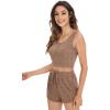imageSOLY HUX Womens Button Front Ribbed Knit Tank Top and Shorts Pajama Set Sleepwear Lounge SetsMocha Brown