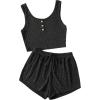 imageSOLY HUX Womens Button Front Ribbed Knit Tank Top and Shorts Pajama Set Sleepwear Lounge SetsPlain Black