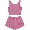 imageSOLY HUX Womens Button Front Ribbed Knit Tank Top and Shorts Pajama Set Sleepwear Lounge SetsPlain Pink