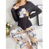 imageSOLY HUX Womens Cartoon Graphic Pajama Set Cute Cat Print Sleepwear Long Sleeve Tee Tops and Pants LoungewearBlack Cartoon