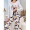 imageSOLY HUX Womens Cartoon Graphic Pajama Set Cute Cat Print Sleepwear Long Sleeve Tee Tops and Pants LoungewearWhite Cartoon
