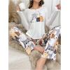 imageSOLY HUX Womens Cartoon Graphic Pajama Set Cute Cat Print Sleepwear Long Sleeve Tee Tops and Pants LoungewearWhite Cartoon