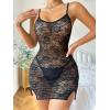 imageSOLY HUX Womens Floral Lace Sheer Split Hem Babydoll Lingerie Sleepwear Chemise with ThongPure Black