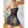 imageSOLY HUX Womens Floral Lace Sheer Split Hem Babydoll Lingerie Sleepwear Chemise with ThongPure Black