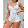 imageSOLY HUX Womens Floral Print Romper Pajama Frill Trim V Neck Sleeveless Short JumpsuitWhite Floral