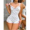 imageSOLY HUX Womens Floral Print Romper Pajama Frill Trim V Neck Sleeveless Short JumpsuitWhite Floral