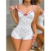 imageSOLY HUX Womens Floral Print Romper Pajama Frill Trim V Neck Sleeveless Short JumpsuitWhite Flower
