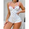 imageSOLY HUX Womens Floral Print Romper Pajama Frill Trim V Neck Sleeveless Short JumpsuitWhite Flower