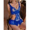 imageSOLY HUX Womens Lace Cut Out Teddy Bodysuit Lingerie V Neck Ruffle Hem Babydoll SleepwearPlain Royal Blue