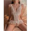 imageSOLY HUX Womens Lace Cut Out Teddy Bodysuit Lingerie V Neck Ruffle Hem Babydoll SleepwearPure White