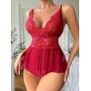 imageSOLY HUX Womens Lace Teddy Lingerie Spaghetti Strap Bodysuit Babydoll SleepwearPlain Burgundy