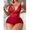 imageSOLY HUX Womens Lace Teddy Lingerie Spaghetti Strap Bodysuit Babydoll SleepwearPlain Burgundy