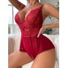 imageSOLY HUX Womens Lace Teddy Lingerie Spaghetti Strap Bodysuit Babydoll SleepwearPlain Burgundy