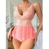 imageSOLY HUX Womens Lace Teddy Lingerie Spaghetti Strap Bodysuit Babydoll SleepwearPlain Pink