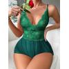 imageSOLY HUX Womens Lace Teddy Lingerie Spaghetti Strap Bodysuit Babydoll SleepwearPure Dark Green