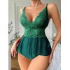 imageSOLY HUX Womens Lace Teddy Lingerie Spaghetti Strap Bodysuit Babydoll SleepwearPure Dark Green