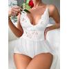 imageSOLY HUX Womens Lace Teddy Lingerie Spaghetti Strap Bodysuit Babydoll SleepwearPure White