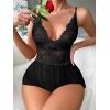 imageSOLY HUX Womens Lace Teddy Lingerie Spaghetti Strap Bodysuit Babydoll SleepwearSolid Black