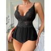 imageSOLY HUX Womens Lace Teddy Lingerie Spaghetti Strap Bodysuit Babydoll SleepwearSolid Black