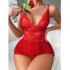 imageSOLY HUX Womens Lace Teddy Lingerie Spaghetti Strap Bodysuit Babydoll SleepwearSolid Red