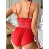 imageSOLY HUX Womens Lace Teddy Lingerie Spaghetti Strap Bodysuit Babydoll SleepwearSolid Red