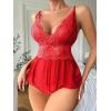 imageSOLY HUX Womens Lace Teddy Lingerie Spaghetti Strap Bodysuit Babydoll SleepwearSolid Red
