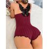 imageSOLY HUX Womens Lace Trim One Piece Sleepwear Spaghetti Strap Cami Romper Pajamas LoungewearBurgundy and Black