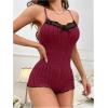 imageSOLY HUX Womens Lace Trim One Piece Sleepwear Spaghetti Strap Cami Romper Pajamas LoungewearBurgundy and Black