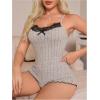 imageSOLY HUX Womens Lace Trim One Piece Sleepwear Spaghetti Strap Cami Romper Pajamas LoungewearGrey and Black