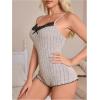 imageSOLY HUX Womens Lace Trim One Piece Sleepwear Spaghetti Strap Cami Romper Pajamas LoungewearGrey and Black