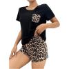 imageSOLY HUX Womens Leopard Print Pajama Set Short Sleeve Top Shorts Lounge Set 2 Piece SleepwearBlack Leopard