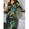 imageSOLY HUX Womens Leopard Print Silk Satin Pajama Set Long Sleeve Button Down Shirt Pj Set 2 Piece SleepwearBlack Tropical
