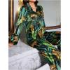 imageSOLY HUX Womens Leopard Print Silk Satin Pajama Set Long Sleeve Button Down Shirt Pj Set 2 Piece SleepwearBlack Tropical