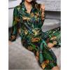 imageSOLY HUX Womens Leopard Print Silk Satin Pajama Set Long Sleeve Button Down Shirt Pj Set 2 Piece SleepwearBlack Tropical