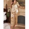 imageSOLY HUX Womens Leopard Print Silk Satin Pajama Set Long Sleeve Button Down Shirt Pj Set 2 Piece SleepwearChampagne Leopard Print