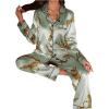 imageSOLY HUX Womens Leopard Print Silk Satin Pajama Set Long Sleeve Button Down Shirt Pj Set 2 Piece SleepwearGreen Leopard