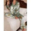 imageSOLY HUX Womens Leopard Print Silk Satin Pajama Set Long Sleeve Button Down Shirt Pj Set 2 Piece SleepwearGreen Leopard