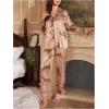 imageSOLY HUX Womens Leopard Print Silk Satin Pajama Set Long Sleeve Button Down Shirt Pj Set 2 Piece SleepwearLight Pink Leopard