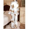 imageSOLY HUX Womens Leopard Print Silk Satin Pajama Set Long Sleeve Button Down Shirt Pj Set 2 Piece SleepwearWhite Leopard