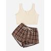 imageSOLY HUX Womens Notched Neck Sleeveless Tank Top and Plaid Shorts 2 Piece Pajama Set Sleepwear Lounge SetsWhite and Red Plaid