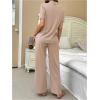 imageSOLY HUX Womens Pajama Set Short Sleeve Sleepwear Summer Button Down Shirt and Pants LoungewearPlain Brown