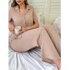imageSOLY HUX Womens Pajama Set Short Sleeve Sleepwear Summer Button Down Shirt and Pants LoungewearPlain Brown