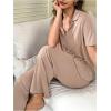 imageSOLY HUX Womens Pajama Set Short Sleeve Sleepwear Summer Button Down Shirt and Pants LoungewearPlain Brown