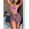 imageSOLY HUX Womens Pajama Set Striped Letter Print Sleepwear Cami Tops and Shorts LoungewearDusty Pink Letter