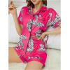 imageSOLY HUX Womens Pajama Set Tiger Print Sleepwear Short Sleeve Button Down Shirt and ShortsHotpink Tiger