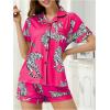 imageSOLY HUX Womens Pajama Set Tiger Print Sleepwear Short Sleeve Button Down Shirt and ShortsHotpink Tiger