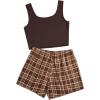imageSOLY HUX Womens Pajama Sets 2 Piece Lounge Sets Button Tank Top and Plaid Shorts SleepwearBrown Plaid
