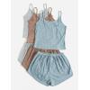imageSOLY HUX Womens Pajama Sets Lounge Sets Ribbed Knit Cami Crop Top and Shorts Sleepwear PJ 3 SetsBrown Gey Multi