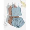 imageSOLY HUX Womens Pajama Sets Lounge Sets Ribbed Knit Cami Crop Top and Shorts Sleepwear PJ 3 SetsBrown Gey Multi