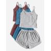 imageSOLY HUX Womens Pajama Sets Lounge Sets Ribbed Knit Cami Crop Top and Shorts Sleepwear PJ 3 SetsRed Blue Gey